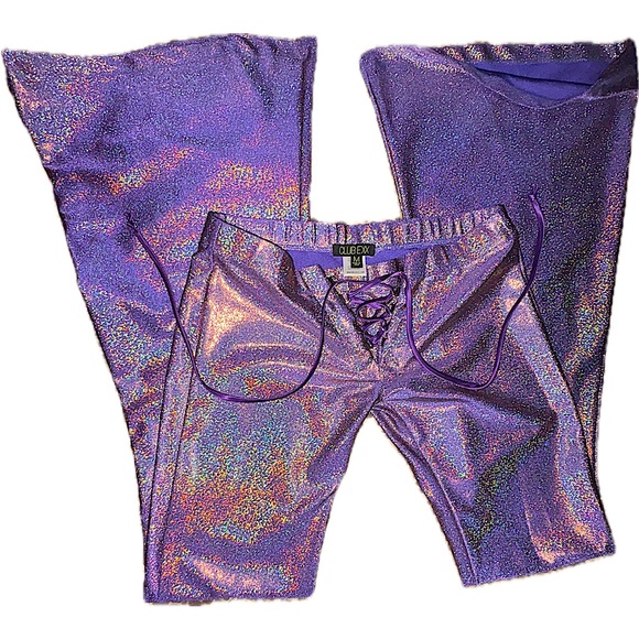 Club Exx Pants - Purple Holographic Sparkle Rhiannon Bell Bottom Pants